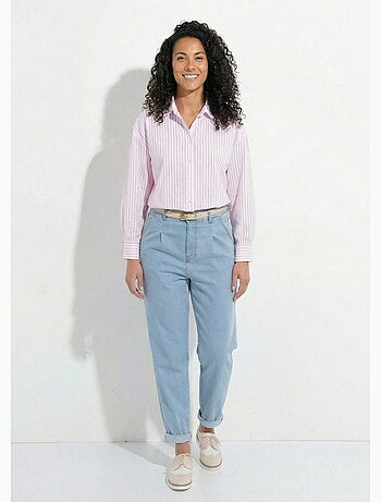 Chemisier boutonné rayé fils teints manches longues