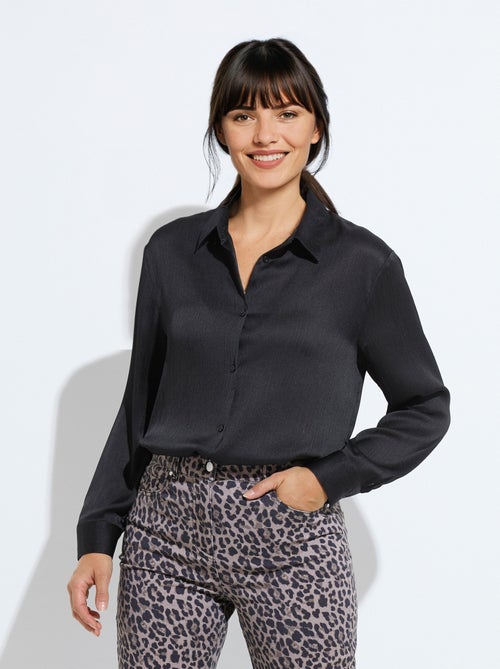 Chemisier boutonné satin manches longues - Afibel - Kiabi