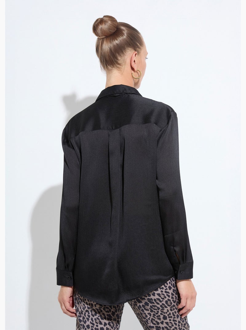 Chemisier boutonné satin manches longues - Afibel Noir - Kiabi