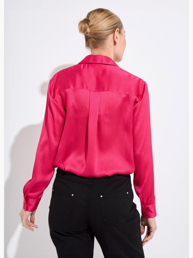 Chemisier boutonné satin manches longues - Afibel Rose fushia - Kiabi