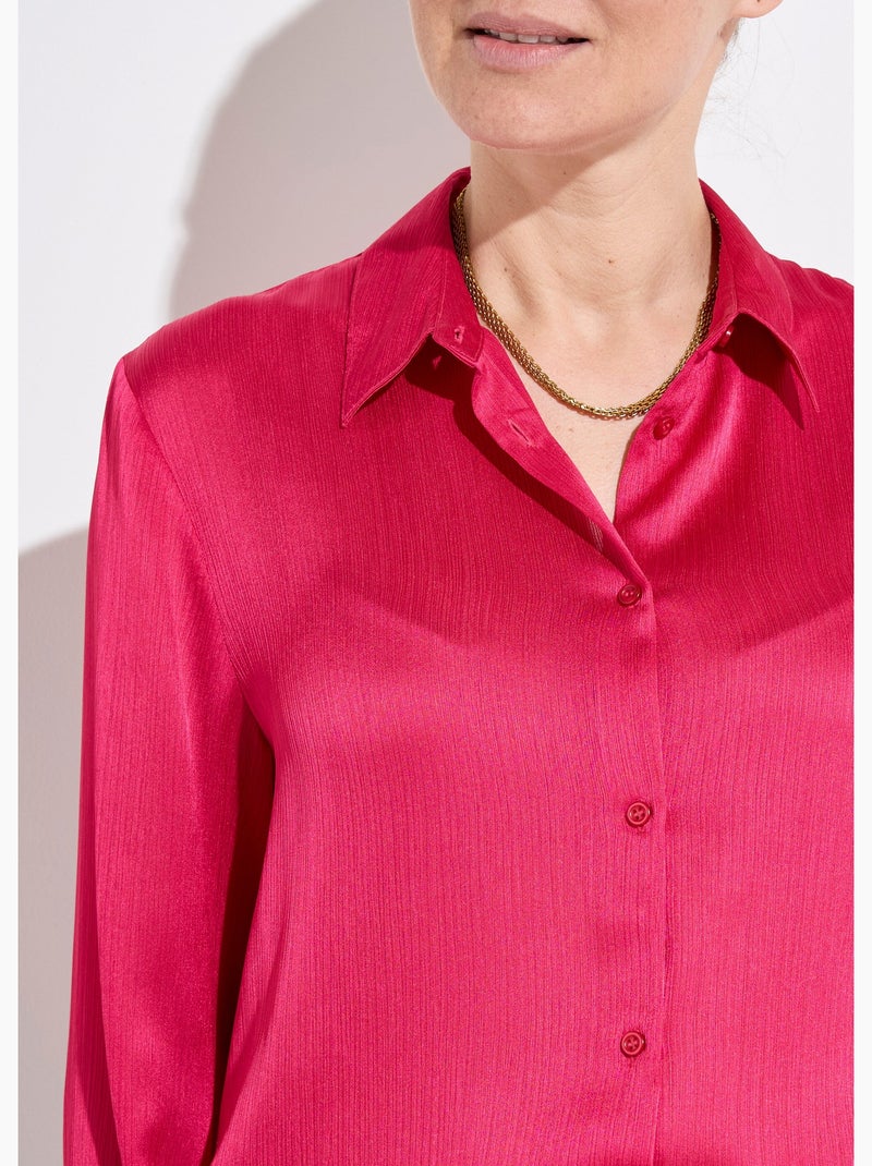 Chemisier boutonné satin manches longues - Afibel Rose fushia - Kiabi