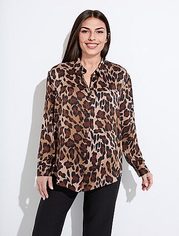 Chemisier boutonné satin manches longues