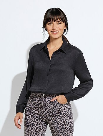 Chemisier boutonné satin manches longues