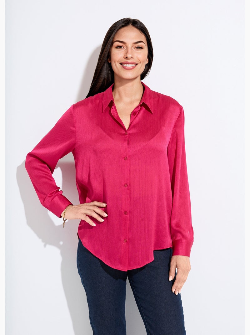 Chemisier Blouse Chemise Rouge Satin Chemisier Boutonné Satin
