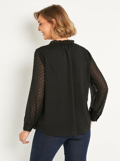 Chemisier boutonné voile plumetis uni - Kiabi