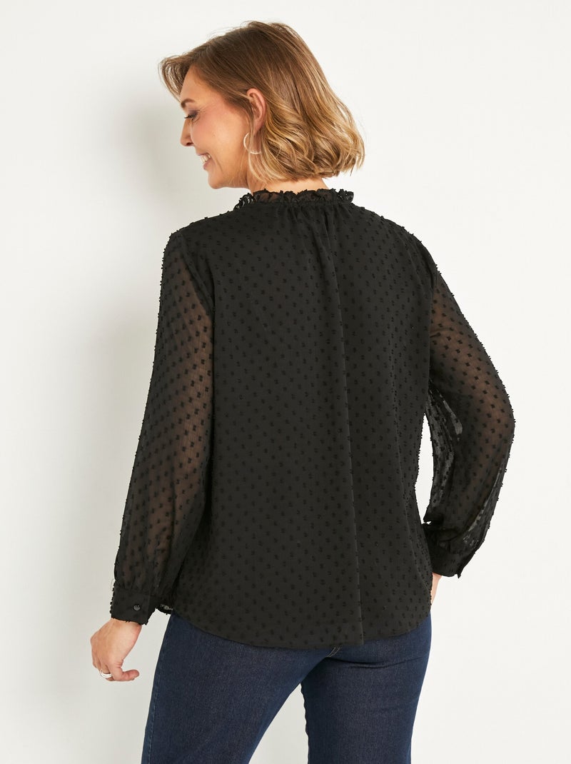 Chemisier boutonné voile plumetis uni Noir - Kiabi