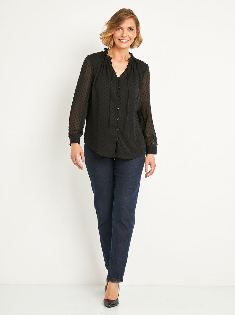 Chemisier boutonné voile plumetis uni Noir - Kiabi