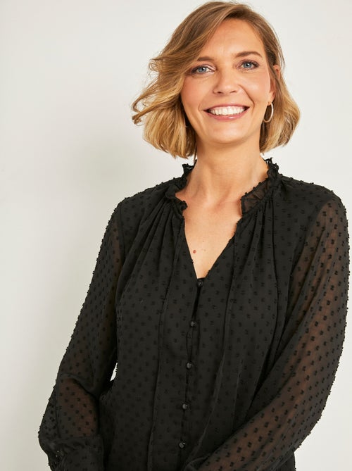 Chemisier boutonné voile plumetis uni - Kiabi