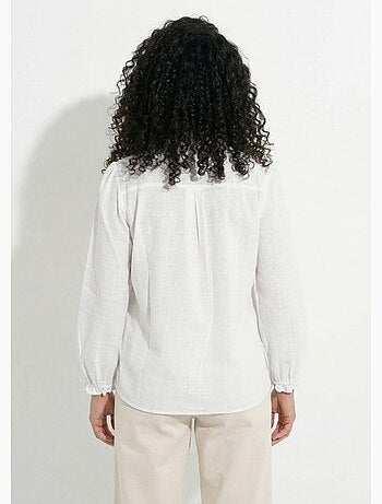 Chemisier brodé boutonné col volanté - Afibel