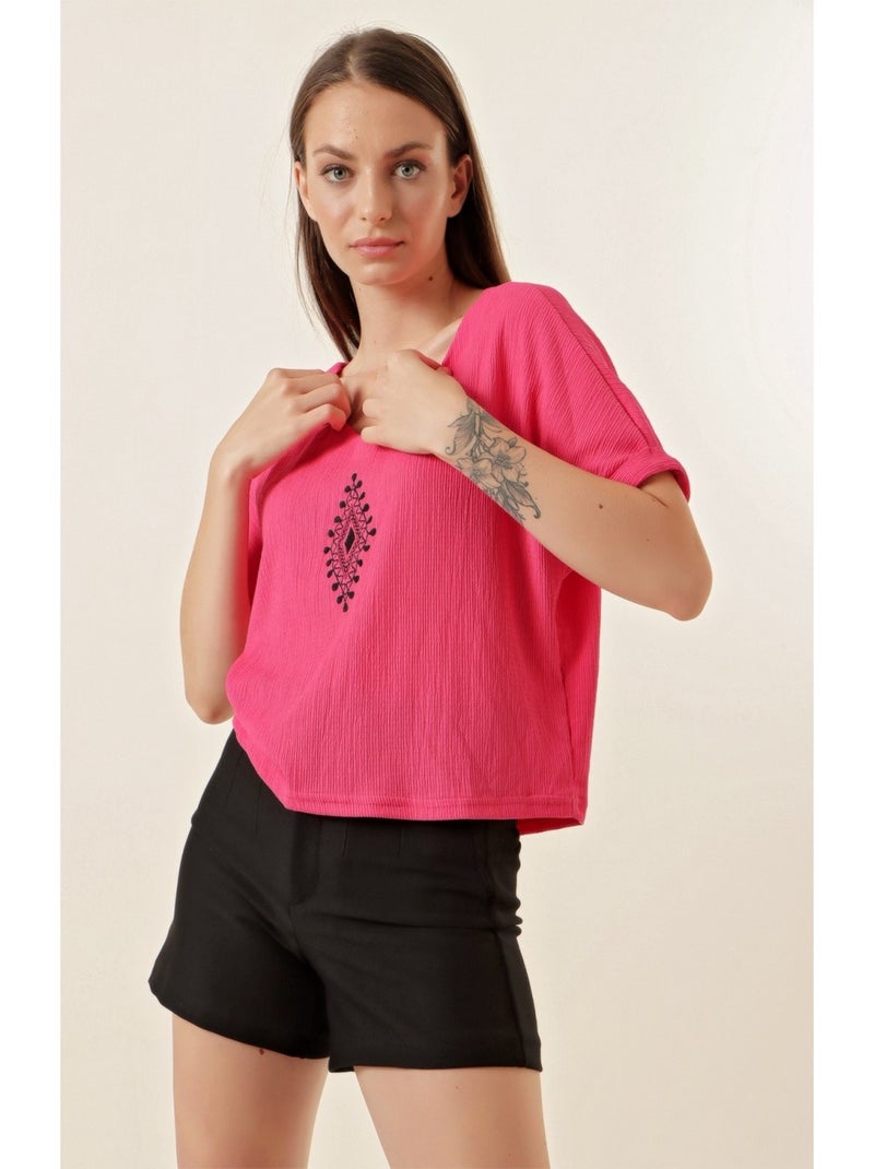 Chemisier Brodé Col V Rose - Kiabi