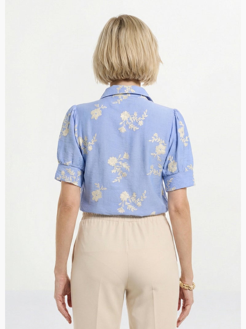 Chemisier brodé manches bouffantes - Afibel Bleu - Kiabi