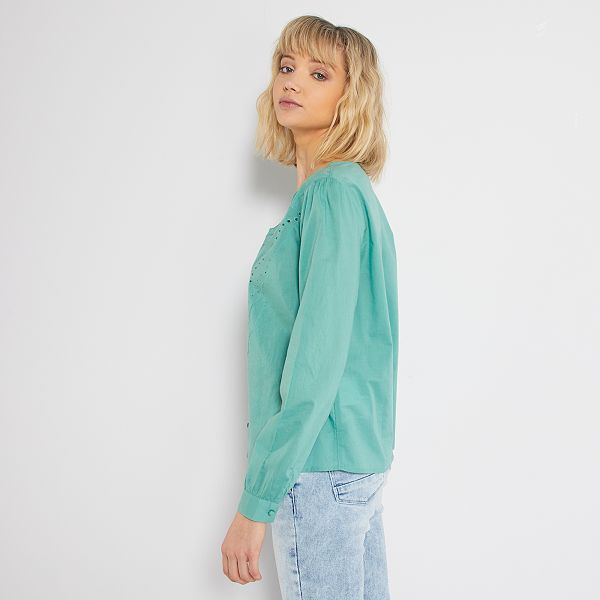 Chemisier brodé Femme - vert - Kiabi - 12,00€