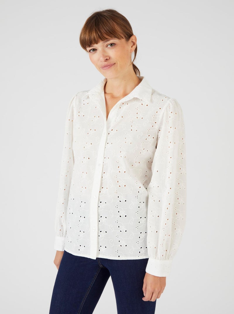 Chemisier broderie anglaise - Damart Blanc cassé - Kiabi