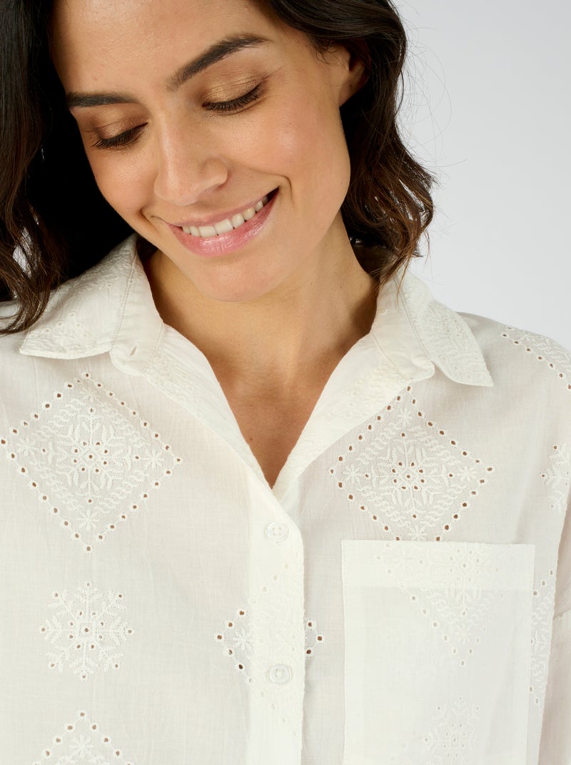Chemisier broderie anglaise - Damart Blanc cassé - Kiabi