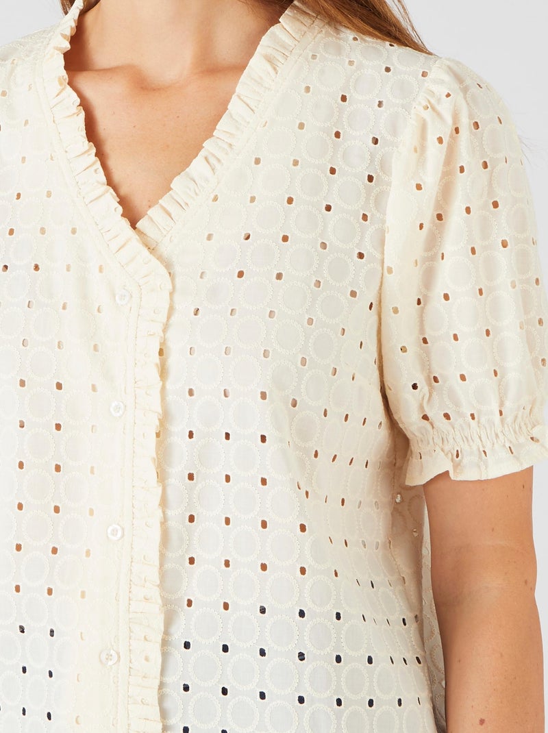 Chemisier broderie anglaise - Damart Blanc Ecru Blanc - Kiabi
