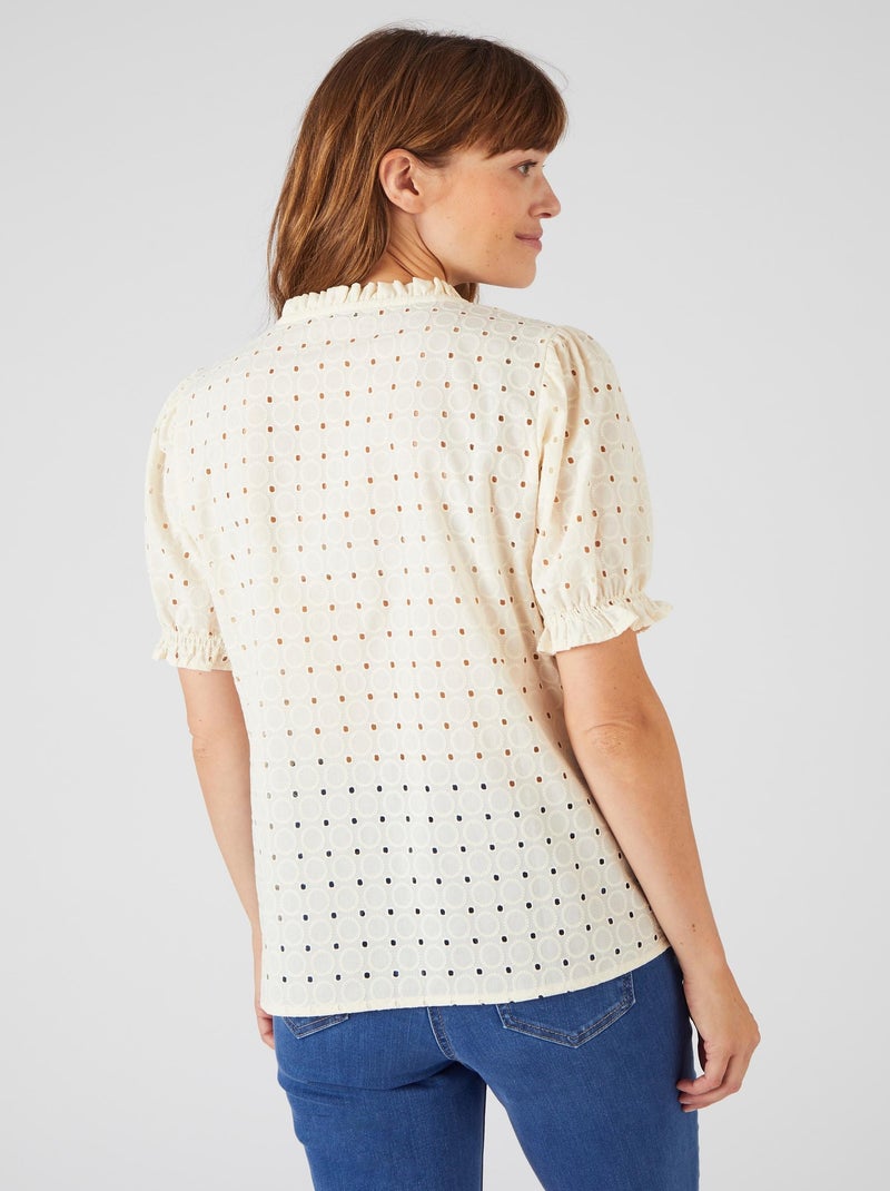 Chemisier broderie anglaise - Damart Blanc Ecru Blanc - Kiabi