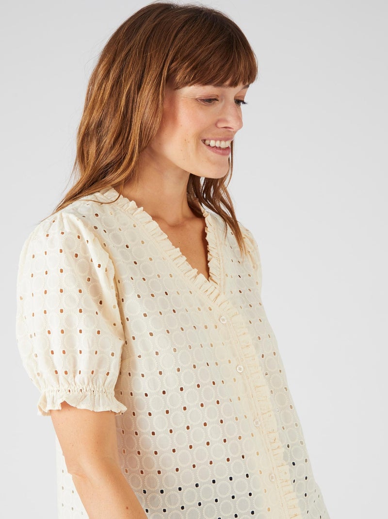 Chemisier broderie anglaise - Damart Blanc Ecru Blanc - Kiabi
