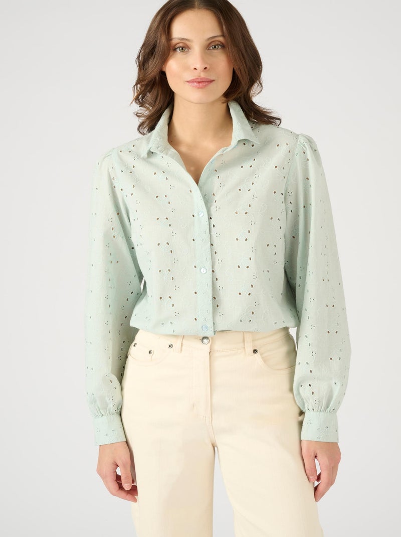 Chemisier broderie anglaise - Damart Vert d'eau - Kiabi