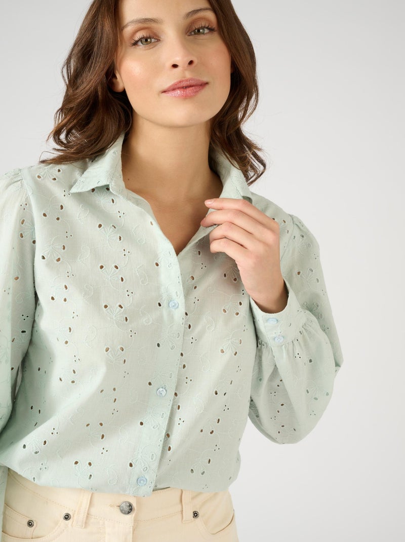 Chemisier broderie anglaise - Damart Vert d'eau - Kiabi
