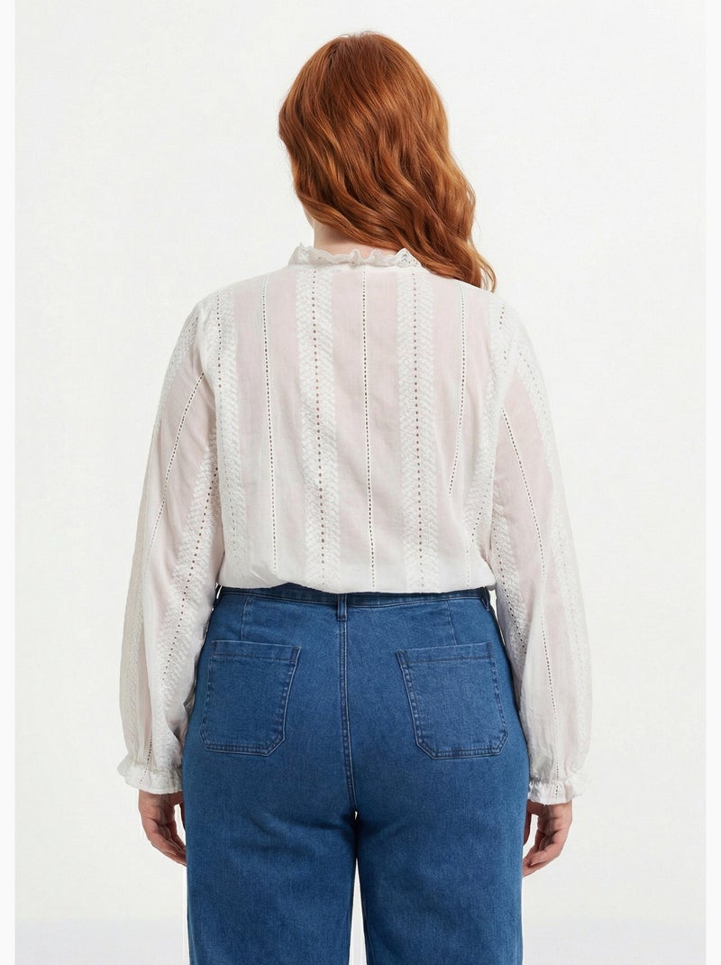 Chemisier broderie anglaise et col V - AFIBEL Blanc - Kiabi