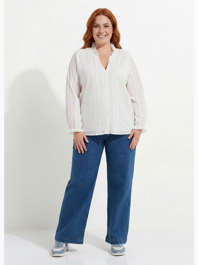 Chemisier broderie anglaise et col V - AFIBEL Blanc - Kiabi