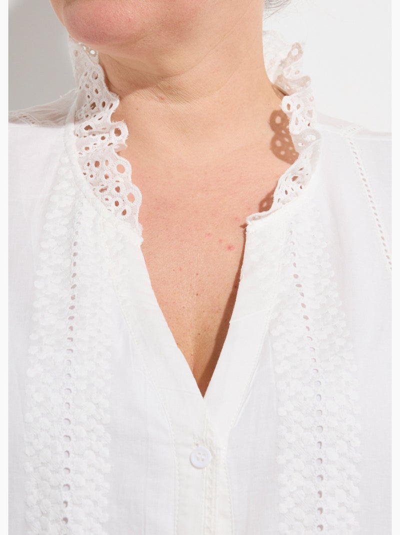 Chemisier broderie anglaise et col V - AFIBEL Blanc - Kiabi