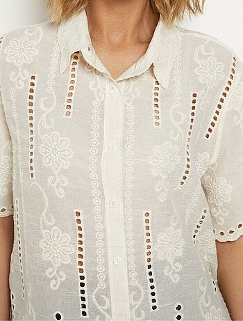 Chemisier broderies ajourées manches courtes