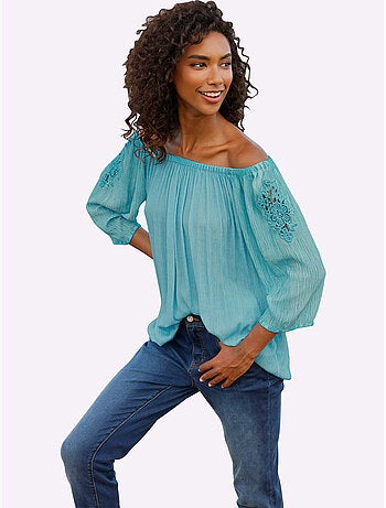 Chemisier carmen tons bleus frais - taille standard - helline