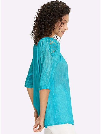 Chemisier carmen tons bleus frais - taille standard - helline