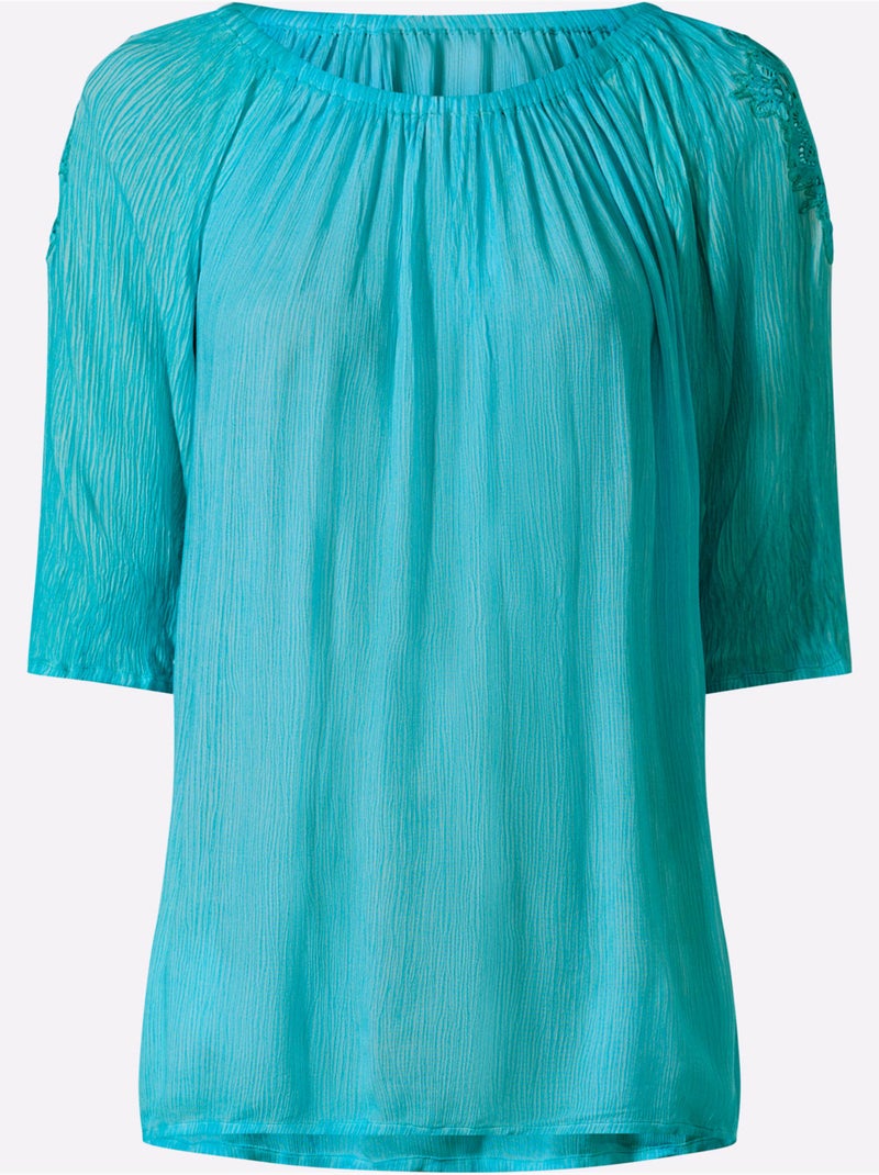 Chemisier carmen tons bleus frais - taille standard - helline Turquoise - Kiabi