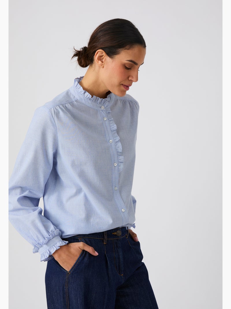 Chemisier chambray volanté - damart Bleu - Kiabi