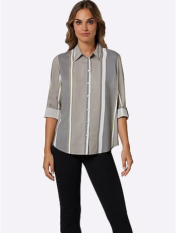Chemisier chic à col classique et manches 3/4 à rayures - Taille standard - Moda Vilona