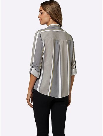 Chemisier chic à col classique et manches 3/4 à rayures - Taille standard - Moda Vilona