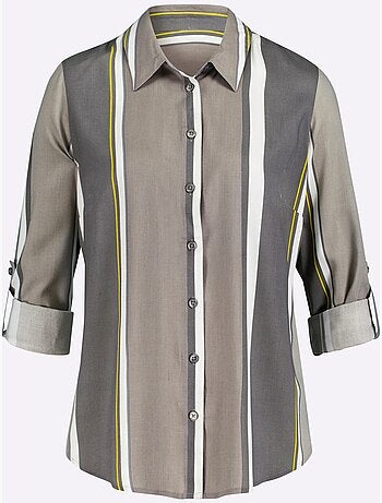 Chemisier chic à col classique et manches 3/4 à rayures - Taille standard - Moda Vilona