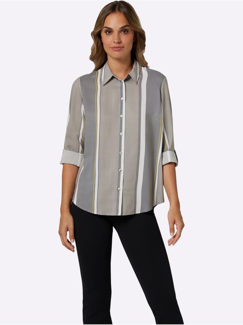 Chemisier chic à col classique et manches 3/4 à rayures - Taille standard - Moda Vilona - Kiabi