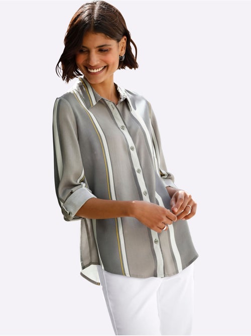 Chemisier chic à col classique et manches 3/4 à rayures - Taille standard - Moda Vilona - Kiabi