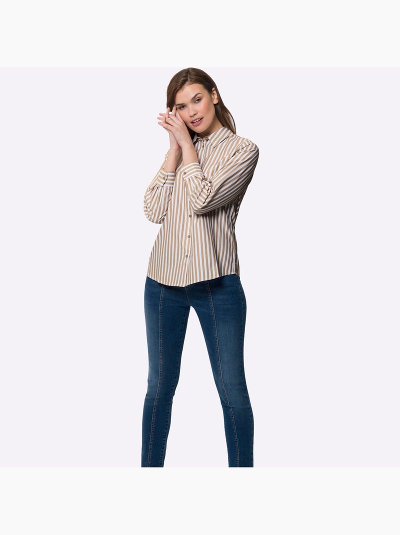 Chemisier Classique Motif à Rayures Mode - Taille Standard - Helline Blanc Marron - Kiabi