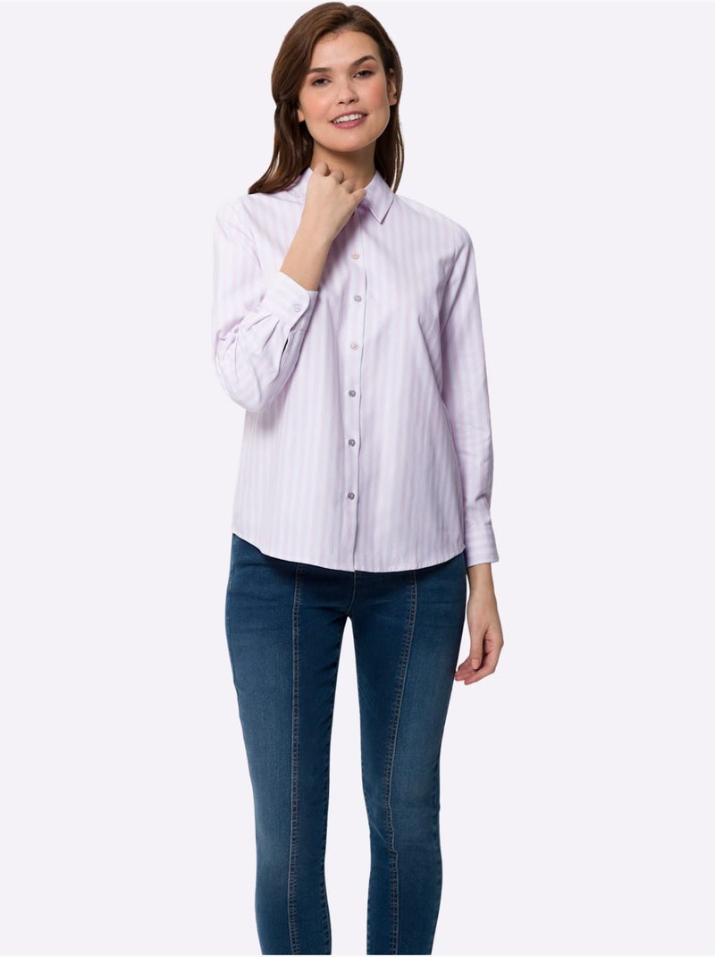 Chemisier Classique Motif à Rayures Mode - Taille Standard - Helline Blanc Rose - Kiabi