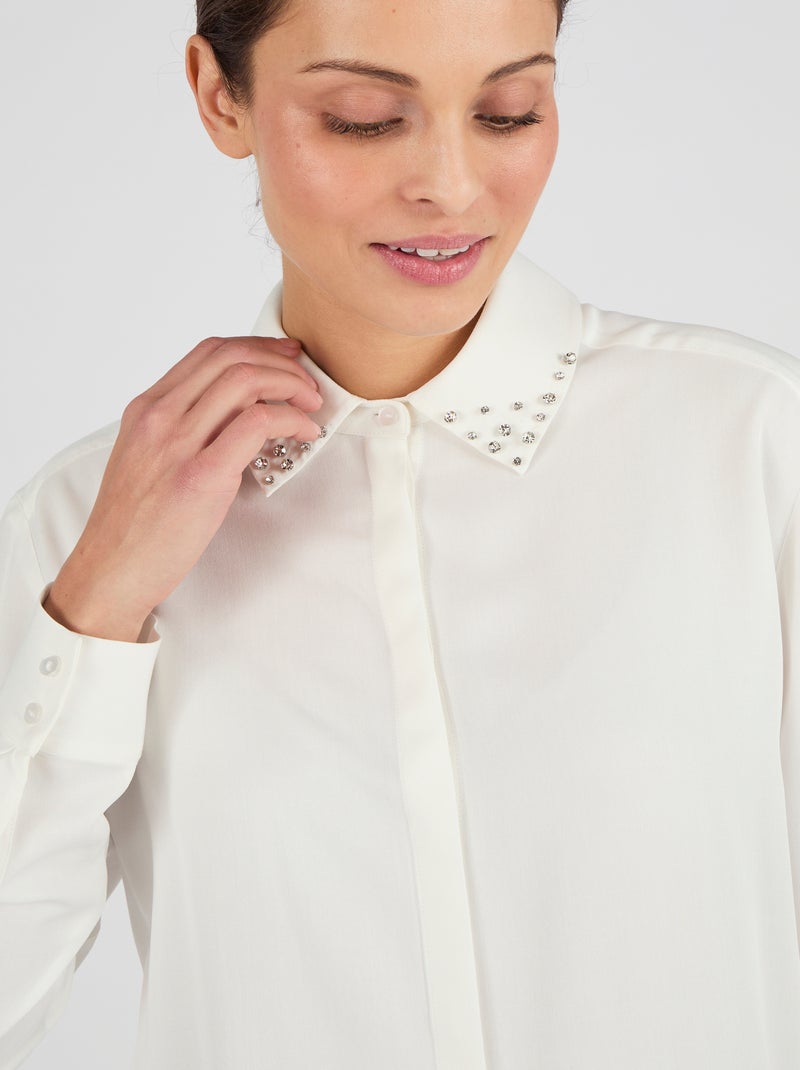 Chemisier col bijoux fantaisie pure viscose - Damart Blanc cassé - Kiabi