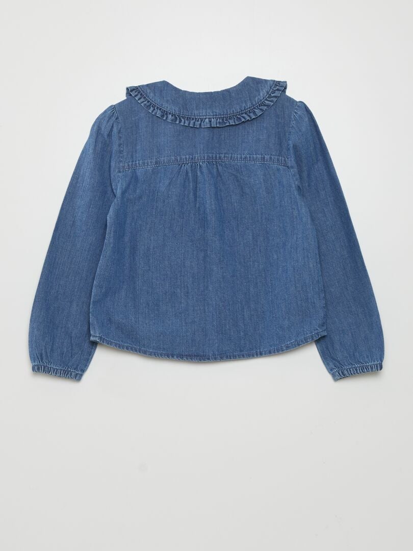Chemisier droit coton fleuri boutonné Bleu