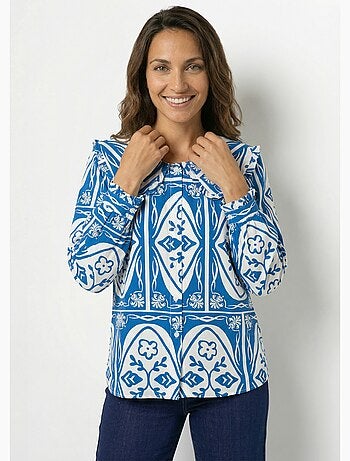 Chemisier col claudine, motif fantaisie - AFIBEL