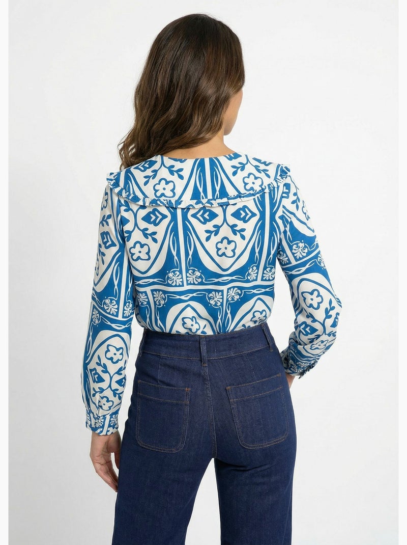 Chemisier col claudine, motif fantaisie - AFIBEL Bleu - Kiabi