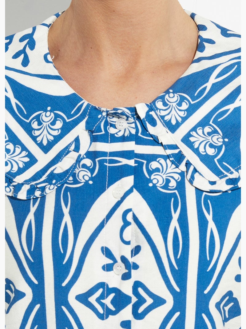 Chemisier col claudine, motif fantaisie - AFIBEL Bleu - Kiabi