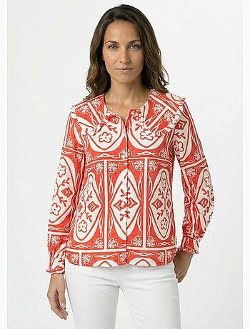 Chemisier col claudine, motif fantaisie - AFIBEL
