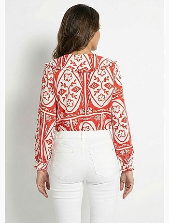 Chemisier col claudine, motif fantaisie - AFIBEL