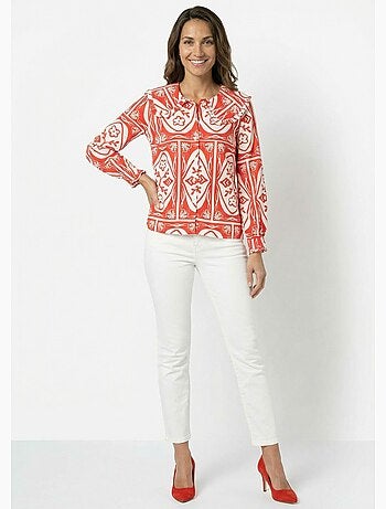 Chemisier col claudine, motif fantaisie - AFIBEL