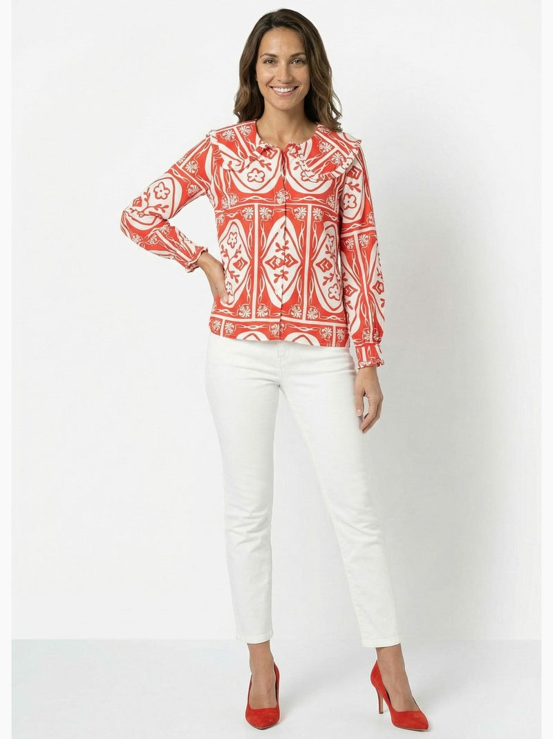 Chemisier col claudine, motif fantaisie - AFIBEL Rouge - Kiabi