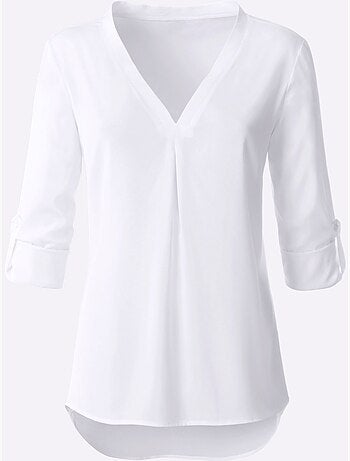 Chemisier col en v long et manches retroussables - taille standard - moda vilona