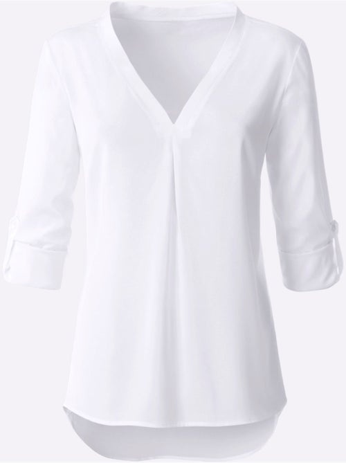 Chemisier col en v long et manches retroussables - taille standard - moda vilona - Kiabi