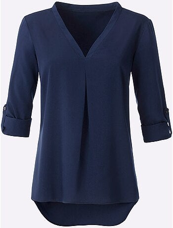 Chemisier col en v long et manches retroussables - taille standard - moda vilona